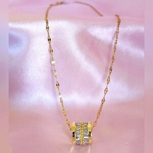 18K Gold Plated Stainless Steel Necklace with Sparkling Pendant